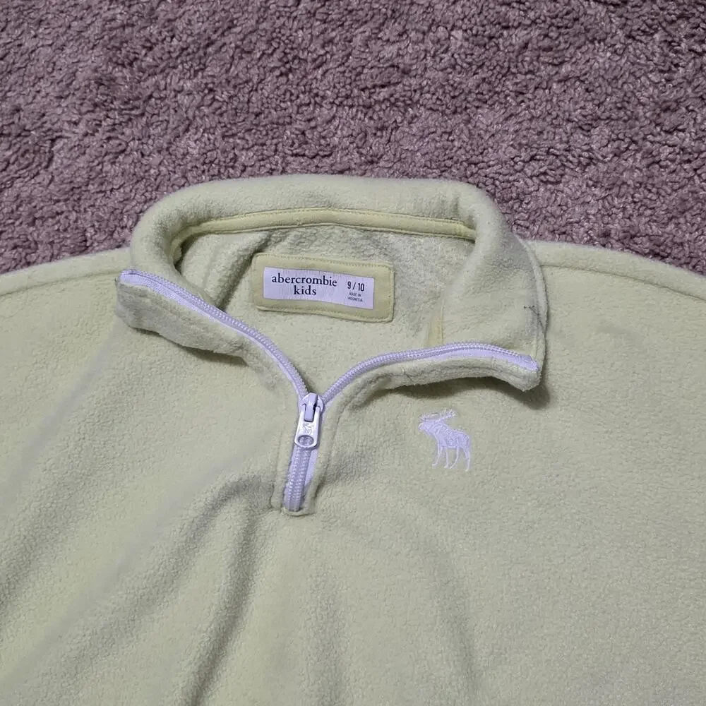 Abercrombie Kids 1/4 Zip Pullover Size 9-10 Lime Green Y2K Preppy Logo Moose